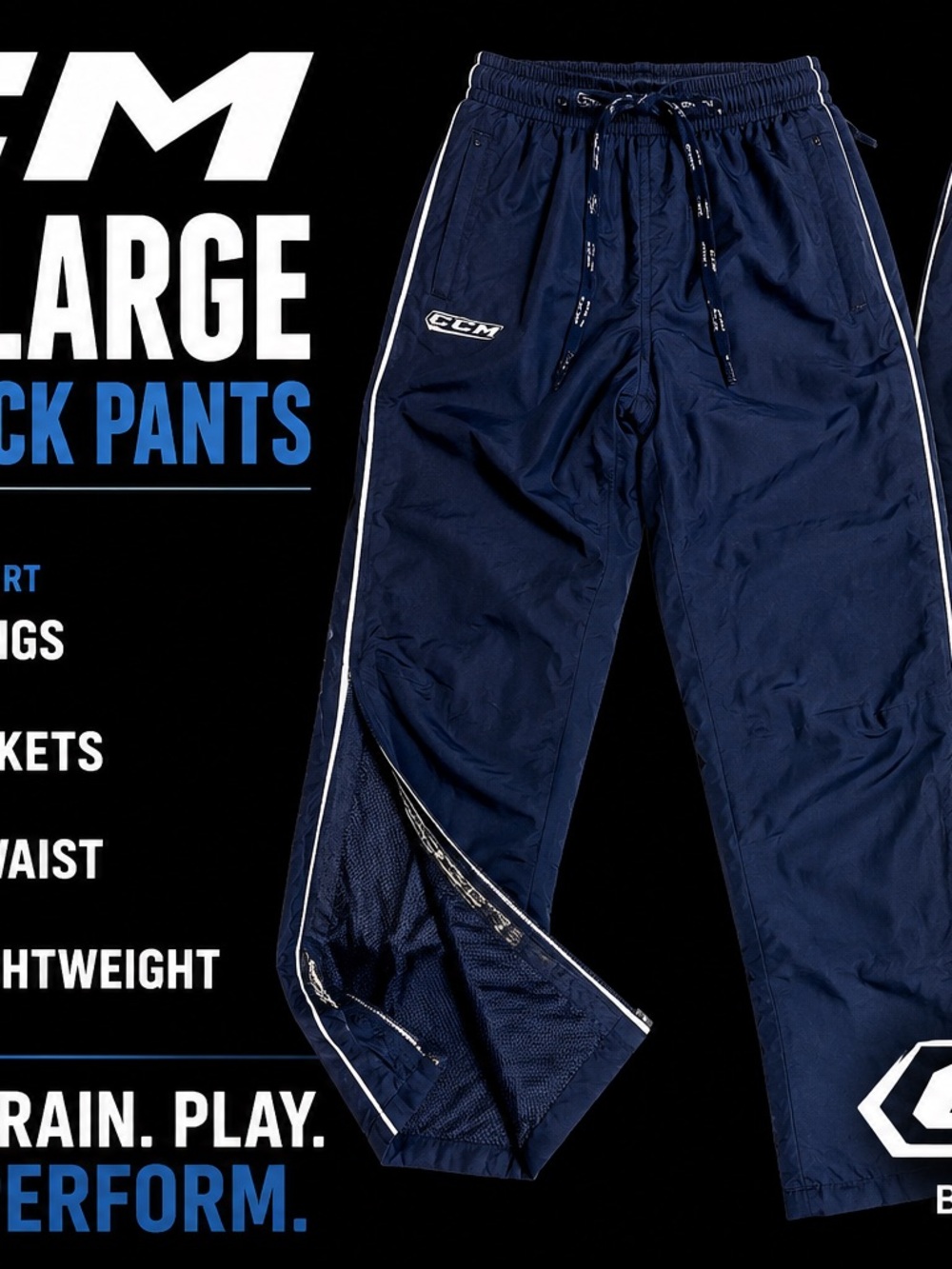 CCM Navy Track Pants with White Side Piping